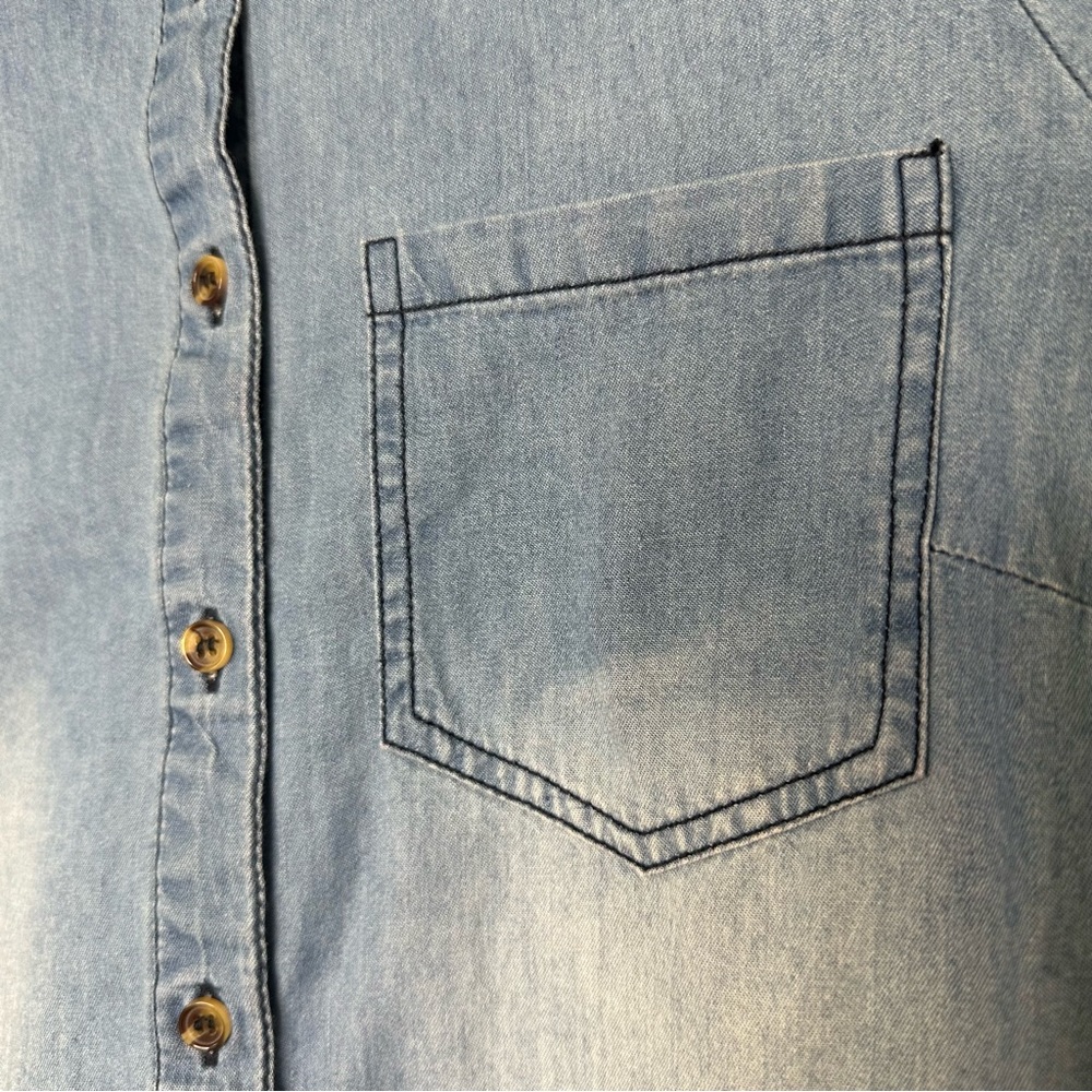 Denim Chambray Cold Shoulder Button Down Shirt, S… - image 5